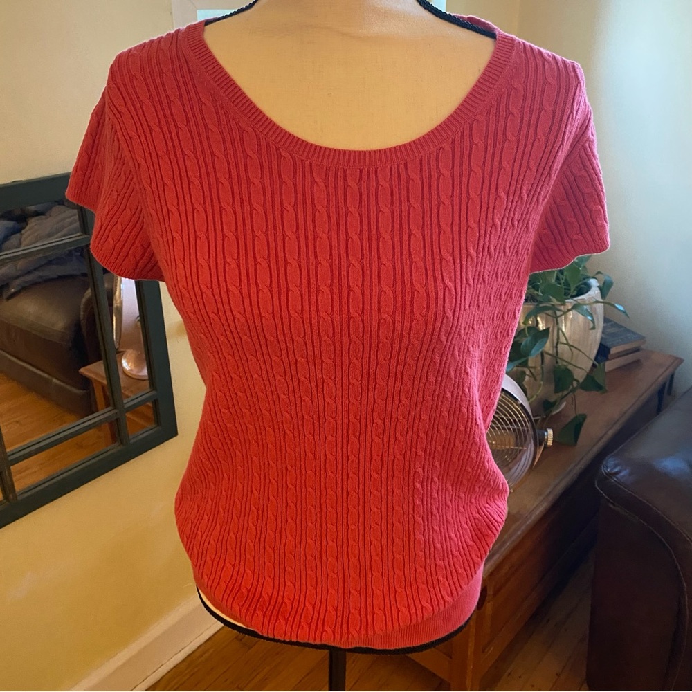 Gap Cable Knit Cap Sleeve Scoop Neck Cotton Blend Pink Sweater Size Large